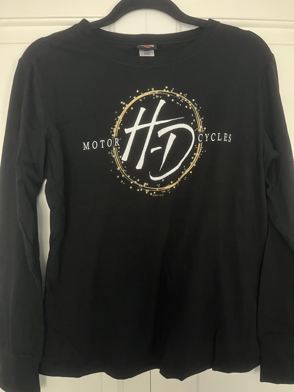 Harley-Davidson Black Long Sleeve Tee with White HD Logo and Gold Ring